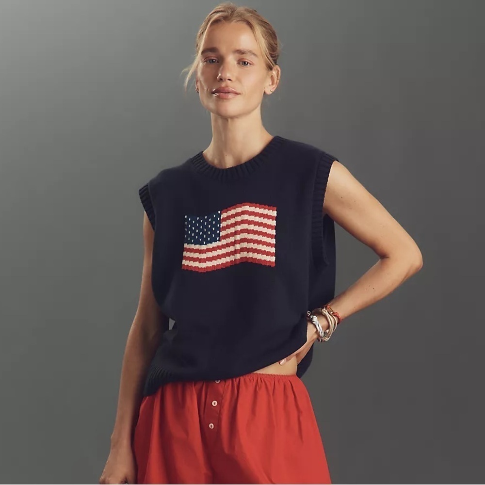 NEW Anthropologie Porridge Crew-Neck USA 🇺🇸 Flag Sweater Vest 1️⃣